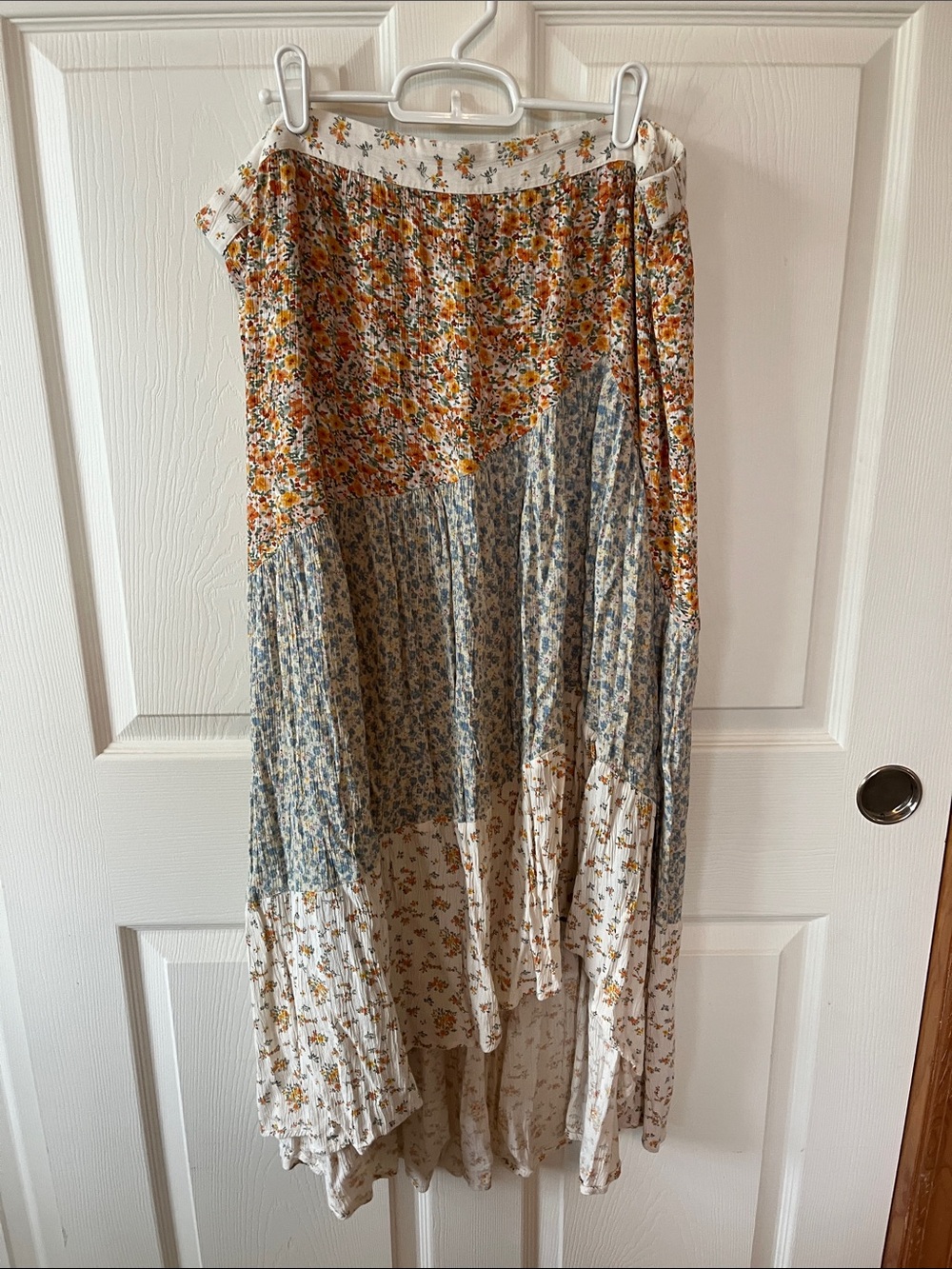 American Eagle Boho Floral Patchwork Maxi Skirt - White, Blue & Mustard XXL